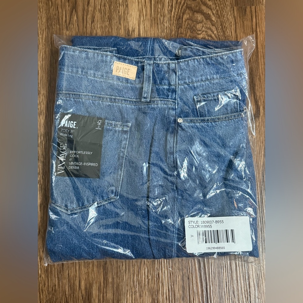 PAIGE Women’s Zoey 31” Wide Leg Denim Jeans in Brentley Blue - New Sealed